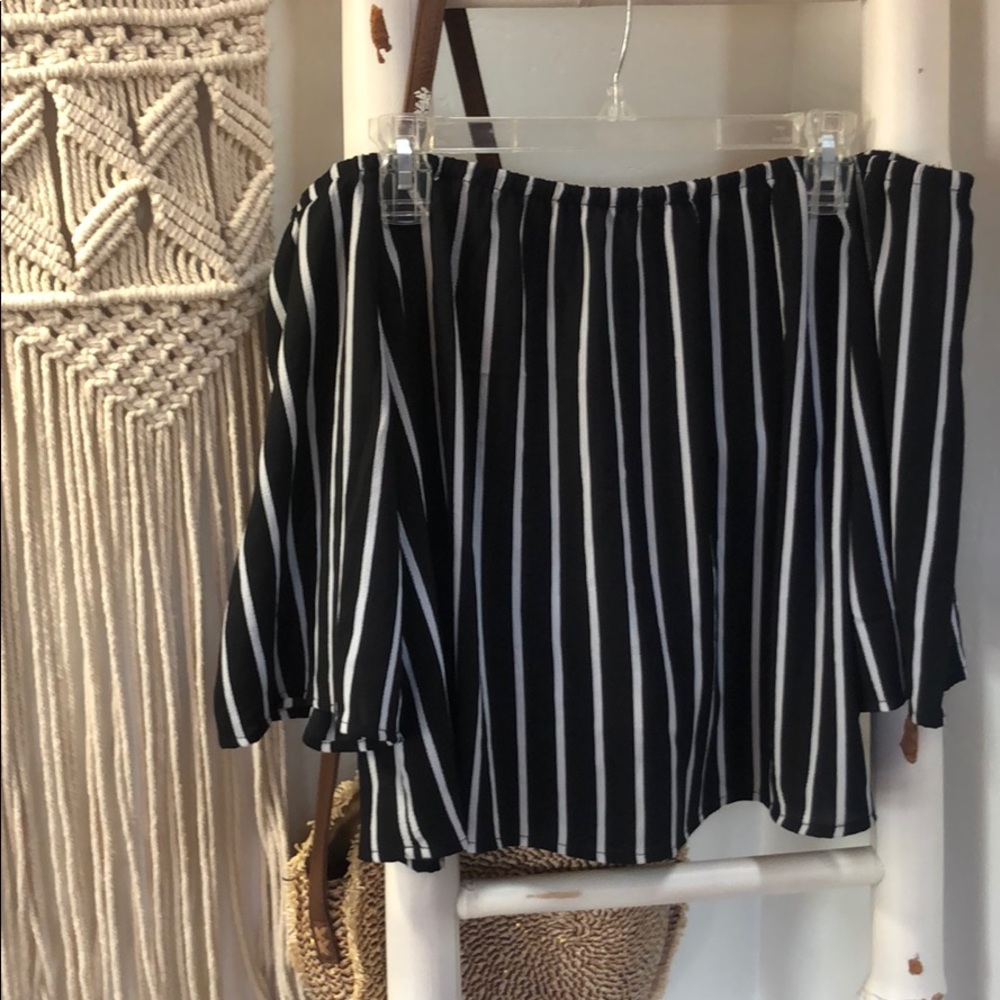 off the shoulder striped blouse!
